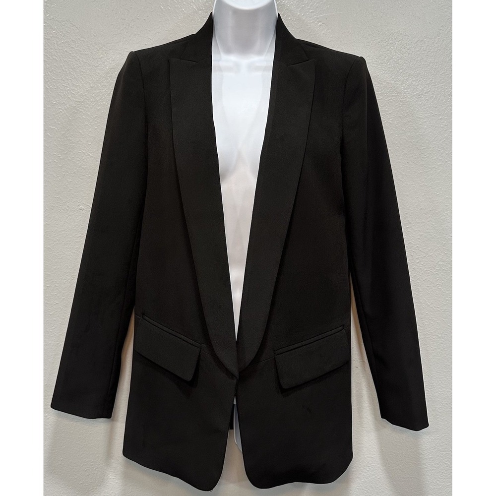 White House Black Market Blazer Women's Sz 0 Black Long Sleeve Open Front Lining